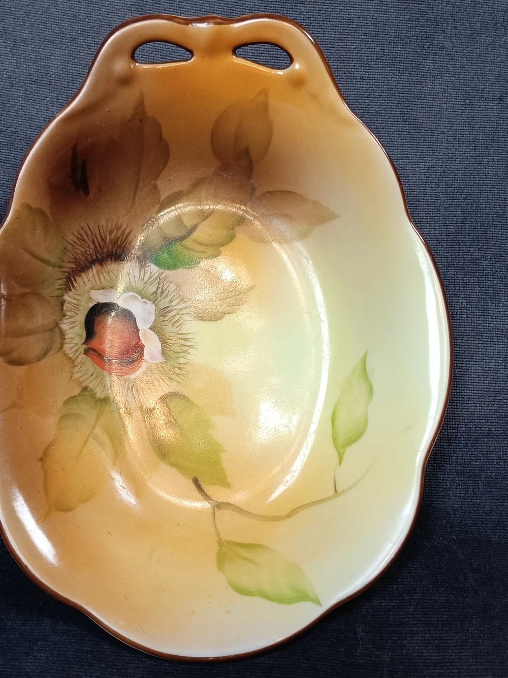 Antique Noritake Hand-Painted Serving Dish with Chestnut Motif - Color Gradient